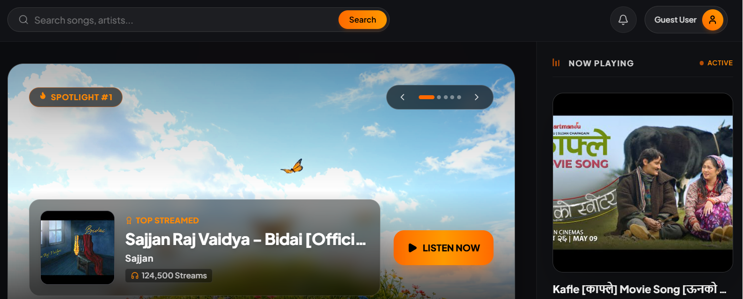 Sangeet Hub music streaming platform screenshot